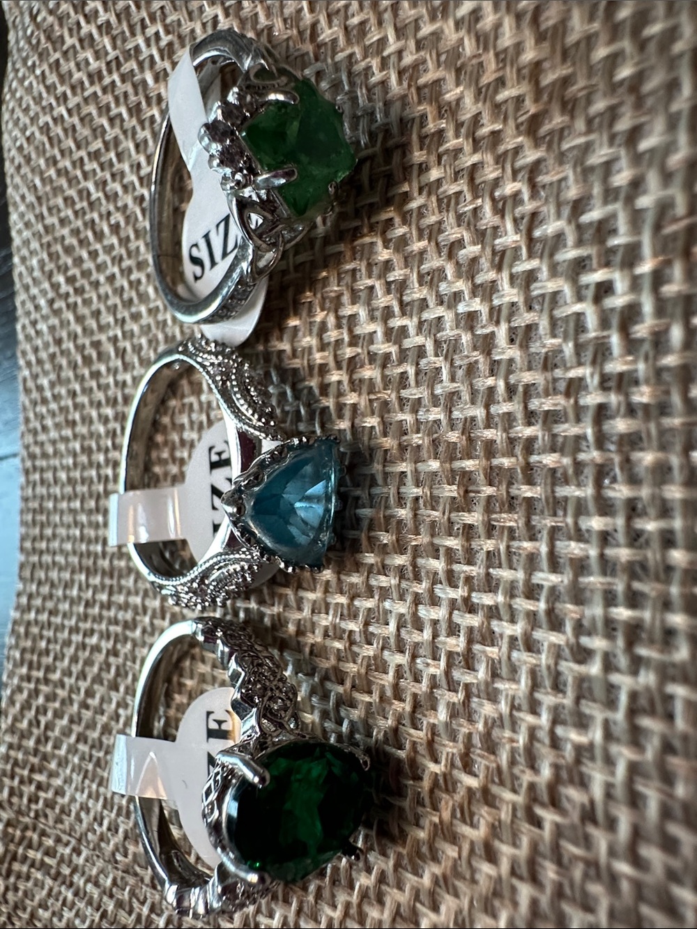Silver Cocktail Ring with Green and Teal Stones - Women's Fashion Jewelry